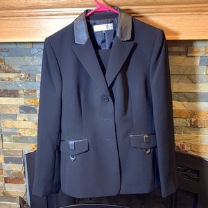 Black Tahari pants suit faux leather
